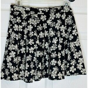 LUSH Womens Black Floral Tan Mini Skater A Line Skirt Sz XS